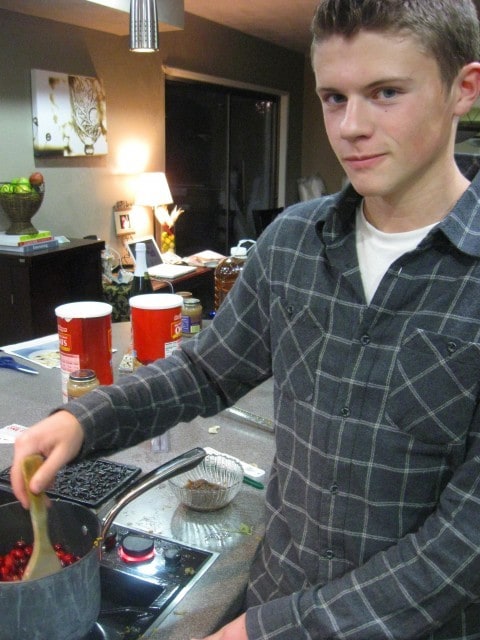 Garrett stirring cranberries Garrett stirring cranberries