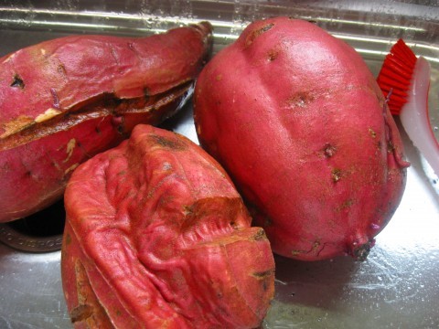 large washed sweet potatoes