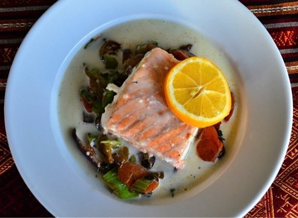 Baked Salmon with Coconut Broth | reluctantentertainer.com