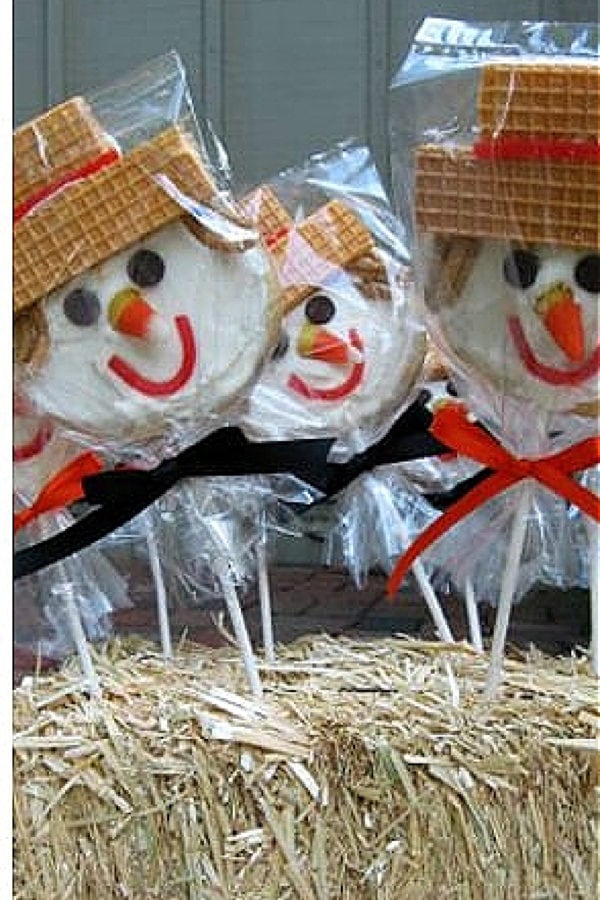 Scarecrow Cookies Bake Sale Treats on hay bales