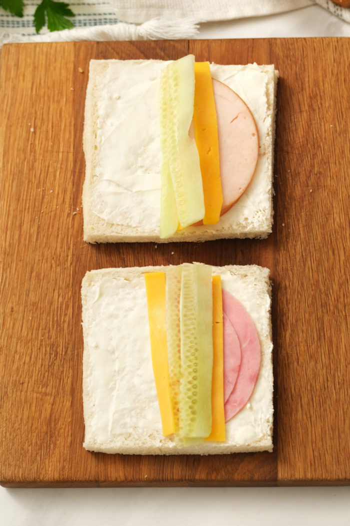 making a sushi sandwich with white bread