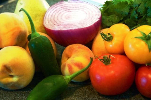 day 9. the menu: what’s in season & bush’s beans peach pear salsa