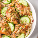 serving of coconut milk chicken thighs with cucumber