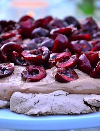 Enjoy this Cherry Nutella Pavlova Recipe made with Harry & David's Cherry-Oh! Cherries and a delicious chocolate pavlova - a simple summer recipe!