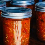 pint jar of Sweet Smokey Zucchini Salsa Recipe