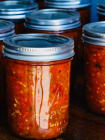 pint jar of Sweet Smokey Zucchini Salsa Recipe