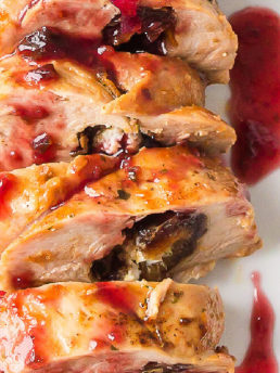 sliced pork with raspberry sauce