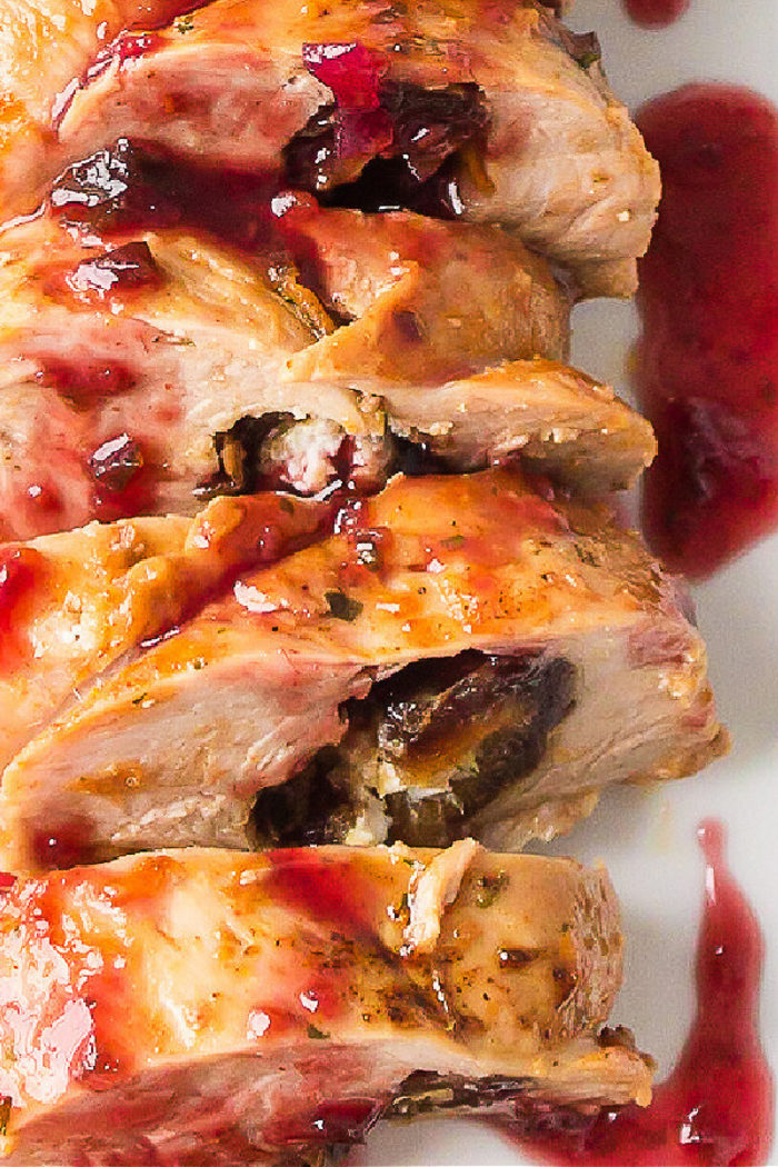 sliced pork with raspberry sauce