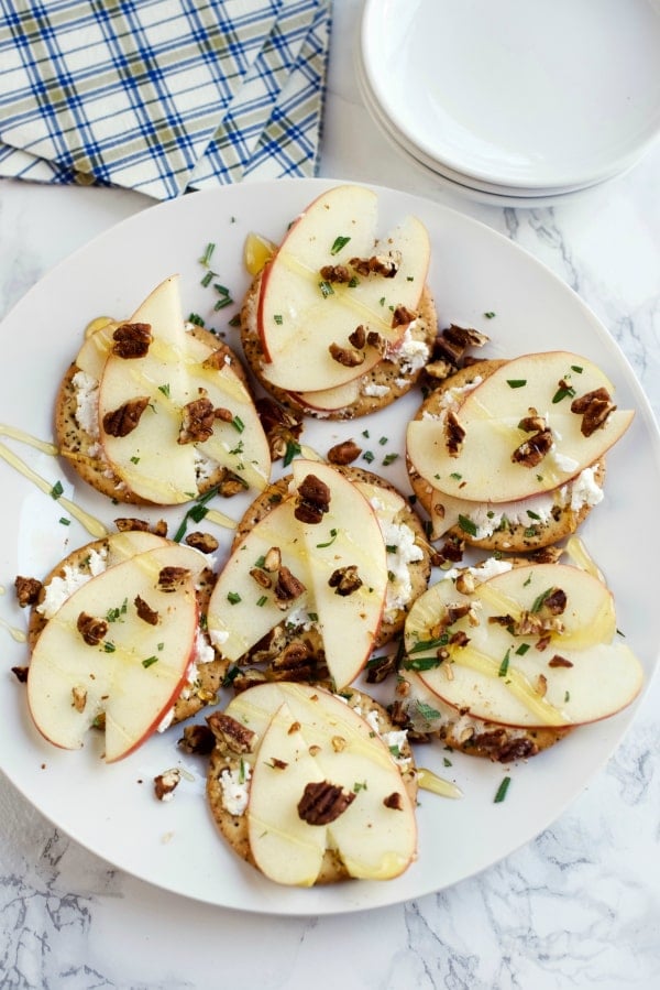 goat cheese, honey crisp apples, honey, rosemary thins