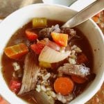 The Pioneer Woman's Perfect Pot Roast Turned into Soup is the best pot of deliciousness you can bring to a potluck, or serve for dinner! Earlier this week we made a pot roast, and then took the leftovers, adding herbs and farro, for the most delicious soup recipe! ENJOY!  
