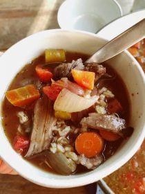 The Pioneer Woman's Perfect Pot Roast Turned into Soup is the best pot of deliciousness you can bring to a potluck, or serve for dinner! Earlier this week we made a pot roast, and then took the leftovers, adding herbs and farro, for the most delicious soup recipe! ENJOY!  