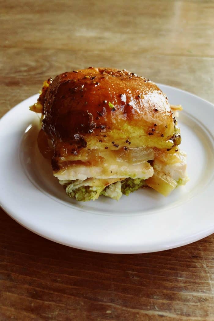 Turkey Pesto Onion Cheese Poppyseed Sliders Recipe