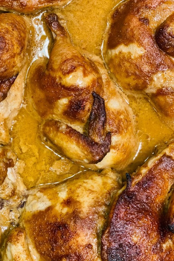 close up baked Marinated Cornish Game Hens
