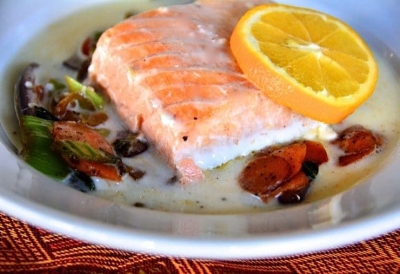 Baked Salmon with Coconut Broth | reluctantentertainer.com