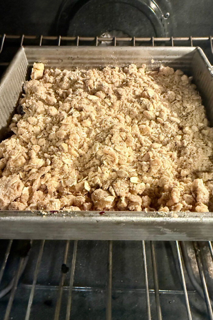 baking a Blueberry Crisp Using Frozen Berries