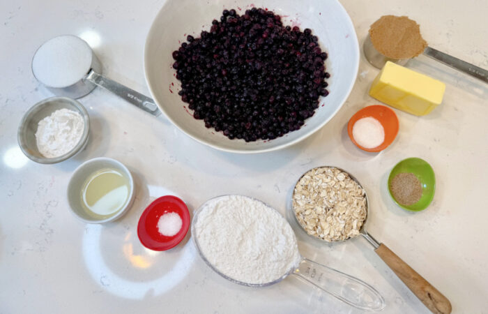 ingredients to make Blueberry Crisp Using Frozen Berries
