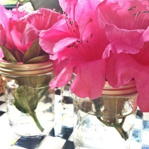 Rhododendrons in canning jars