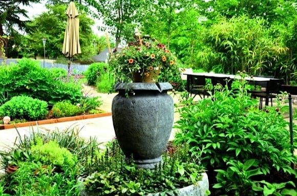 Repurposing fountain to flower pot