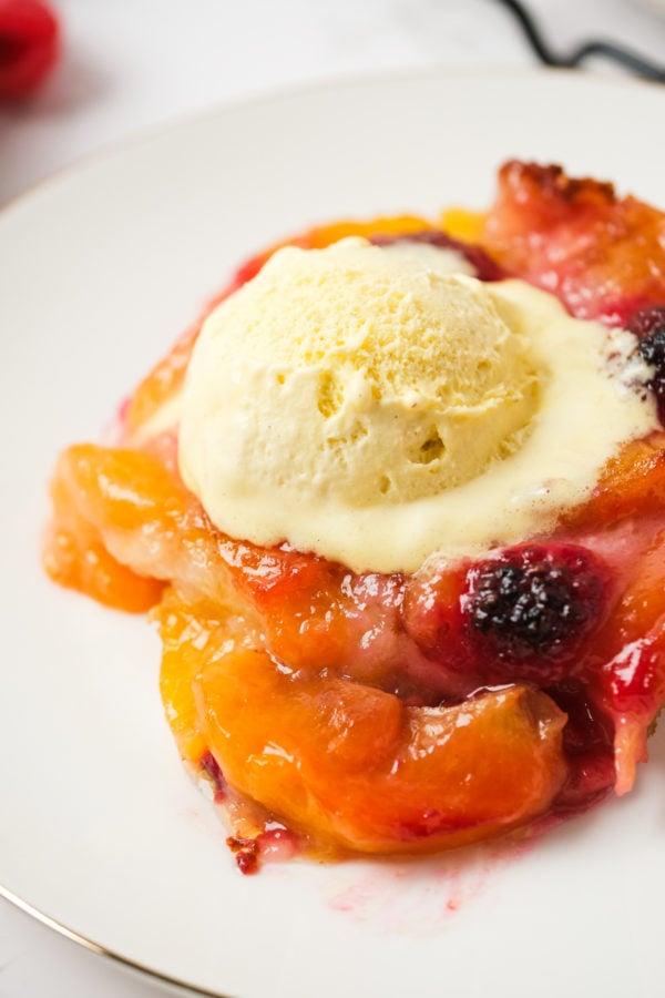 Raspberry Cobbler with peaches