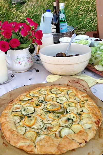 lake dinner with summer zucchini galette