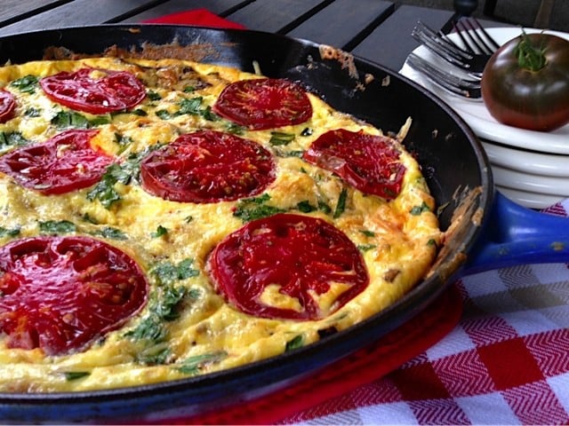 autumn breakfast with mushroom & tomato frittata