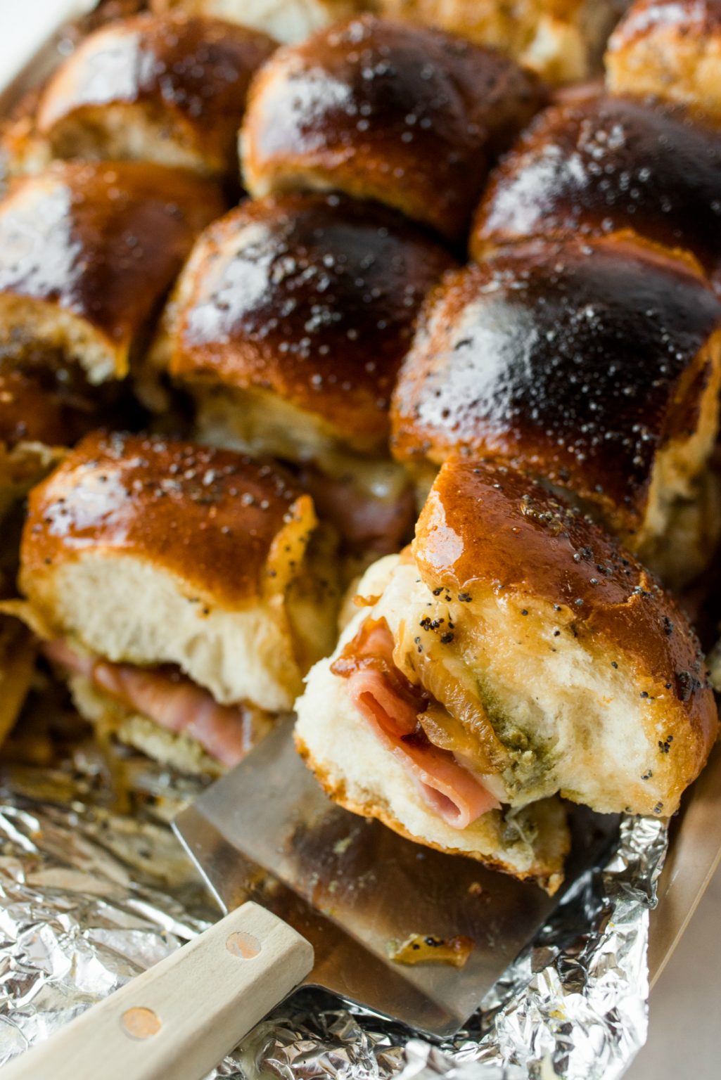 Easy Pesto Ham and Cheese Sliders - Reluctant Entertainer