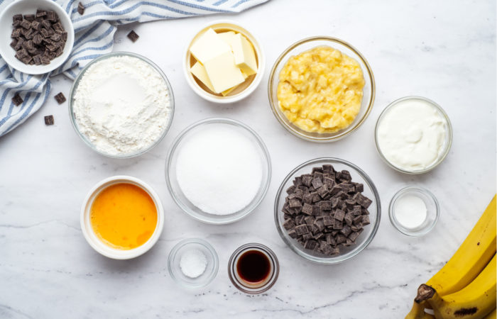 ingredients to make Chocolate Chunk Banana Bread