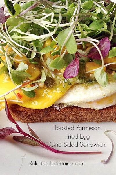 2 tips for drop-in lunch guests and toasted parmesan fried egg one-sided sandwich