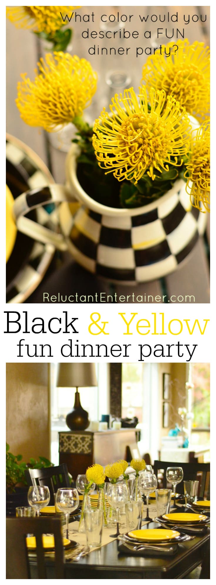 What Color Would You Describe a Fun Dinner Party? We love the color combination of yellow and black!