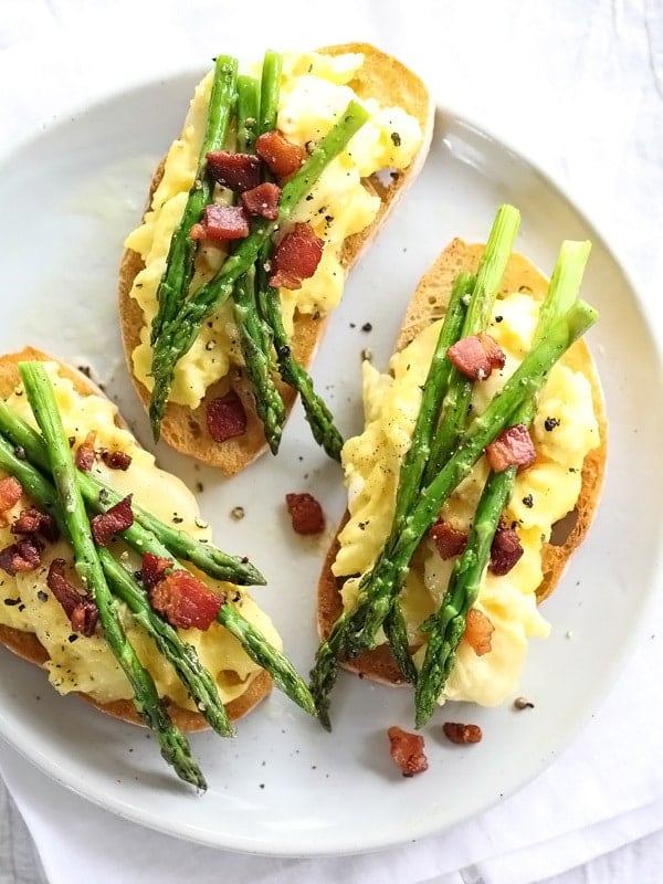 Scrambled Egg and Roasted Asparagus Toasts from Foodie Crush