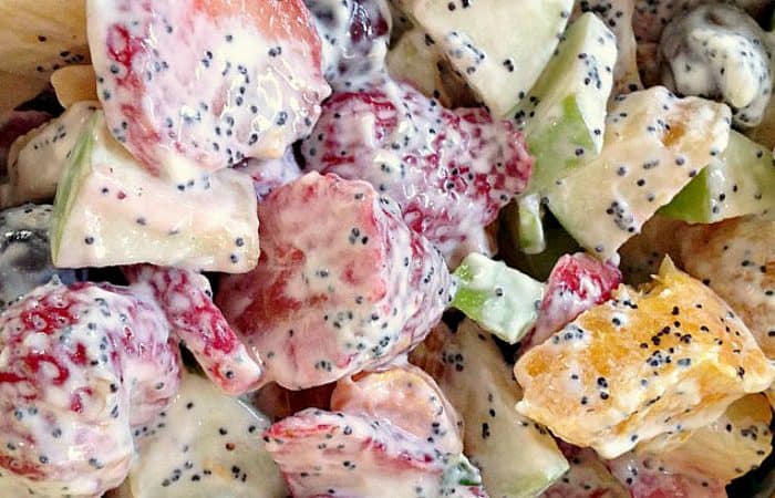 Fruit Salad with Honey Poppy Seed Dressing –