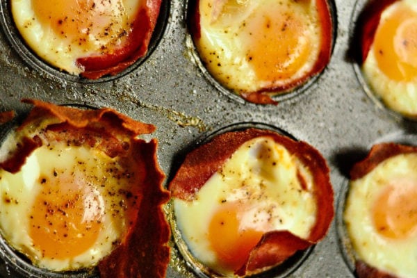 muffin pan of egg bacon cups