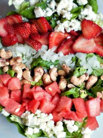 Green Salad Recipe with Strawberries, Watermelon, and Cashews