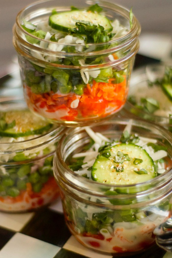 Individual Pea Layered Salad in a Jar