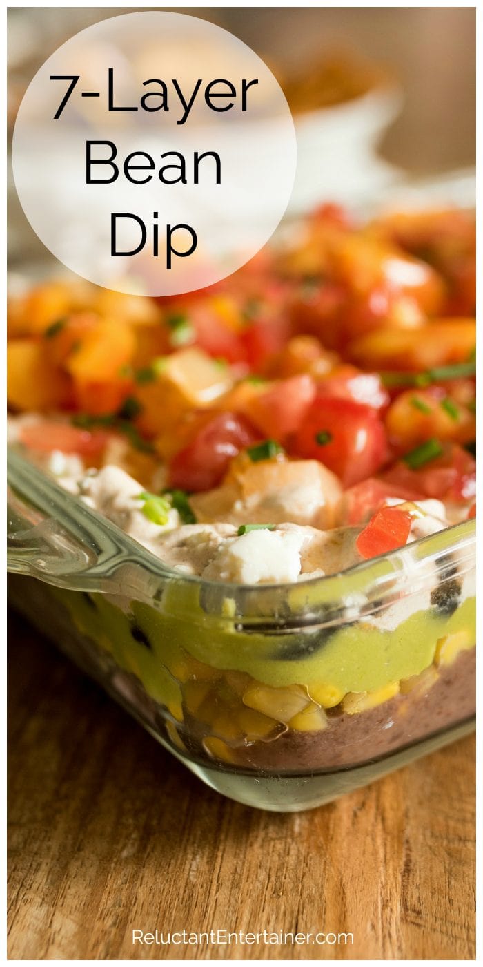 glass pan with 7 layer bean dip