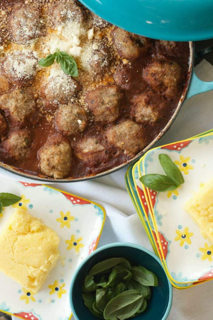 Saucy Turkey Meatballs on Polenta