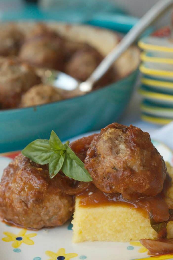 BEST Baked Turkey Meatballs on Polenta