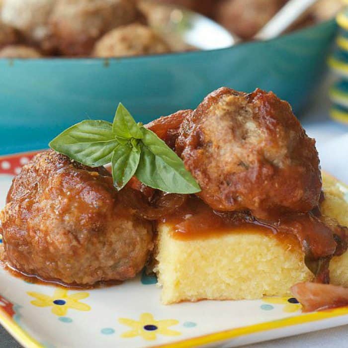 Easy Baked Turkey Meatballs on Polenta