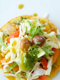 Vegetarian Tostadas with Green Pepper Hot Sauce