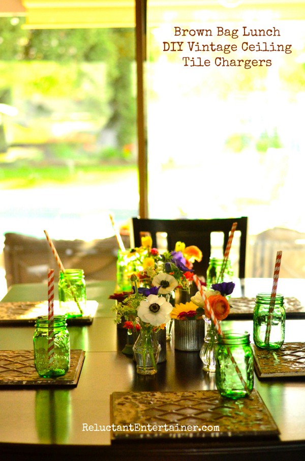 Brown Bag Lunch and DIY Vintage Ceiling Tile Chargers 