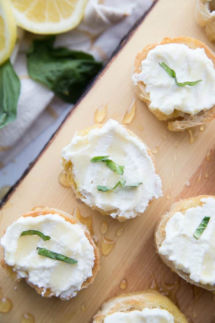 EASY Ricotta Lemon Basil Honey Bruschetta