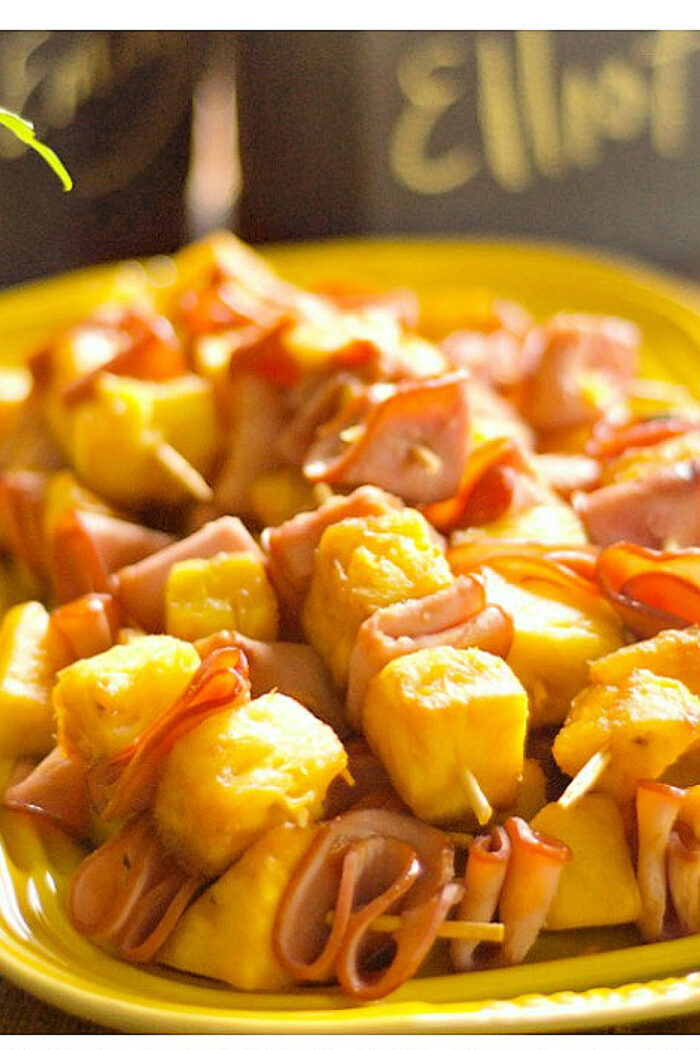 platter of Canadian Bacon and Pineapple Kabobs