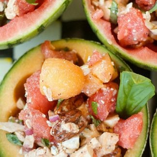 Easy Chicken Melon Salad Bowls - Reluctant Entertainer