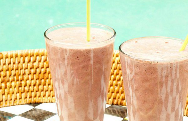 two raspberry smoothies