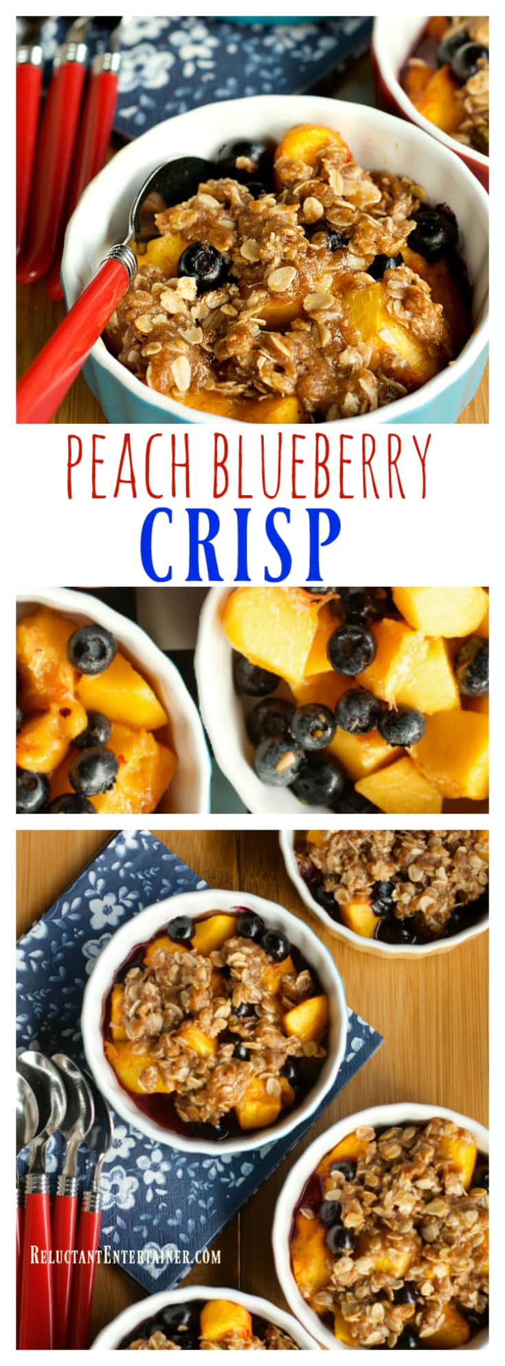 Peach Blueberry Crisp is perfect for a summer family meal, easy to make in 4 inidividual ramekin dishes.