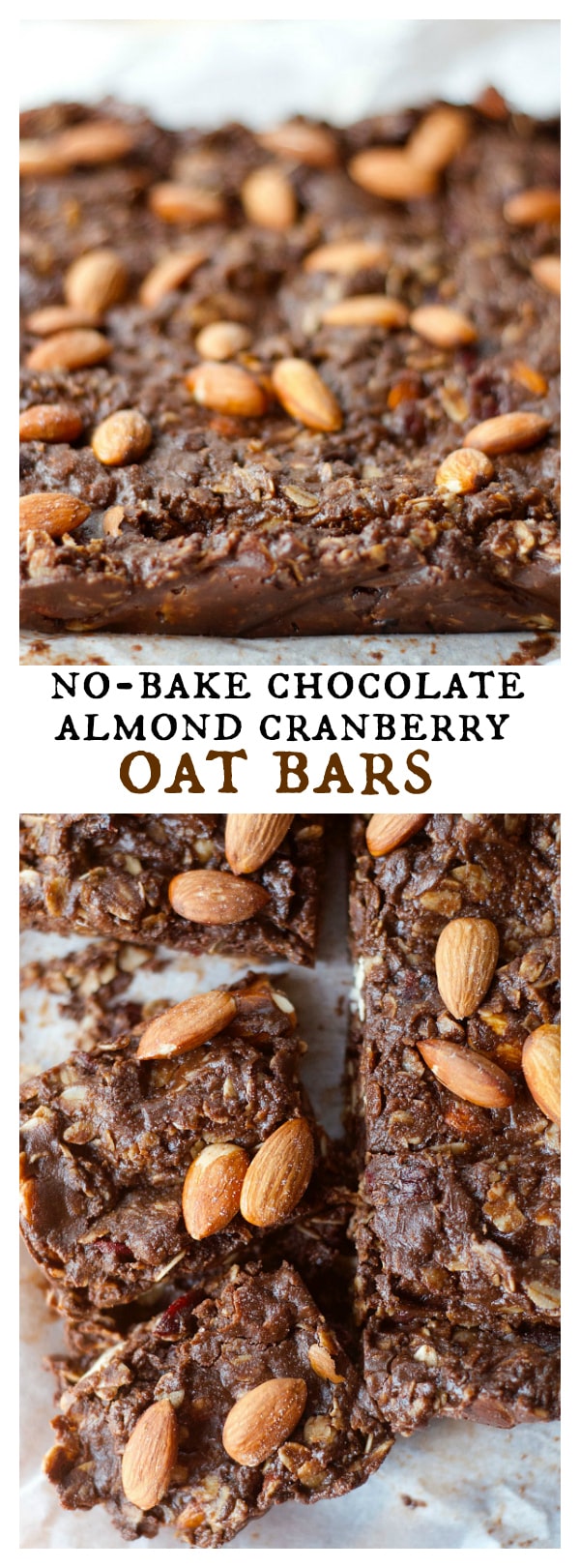 NO-Bake Chocolate Almond Cranberry Oat Bars