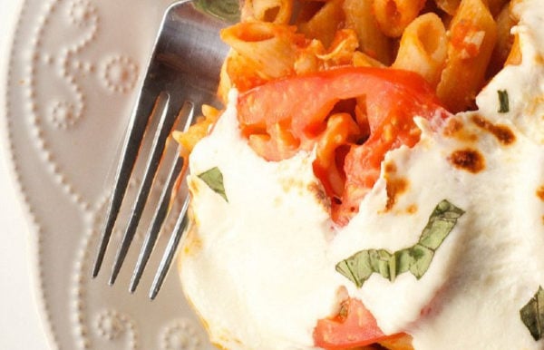 bite of caprese pasta bake