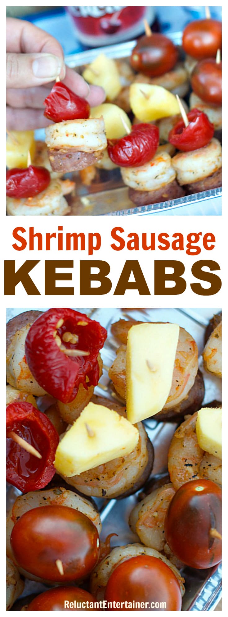 Shrimp Sausage Kebabs for tailgating or game day parties, picnics, or easy entertaining!