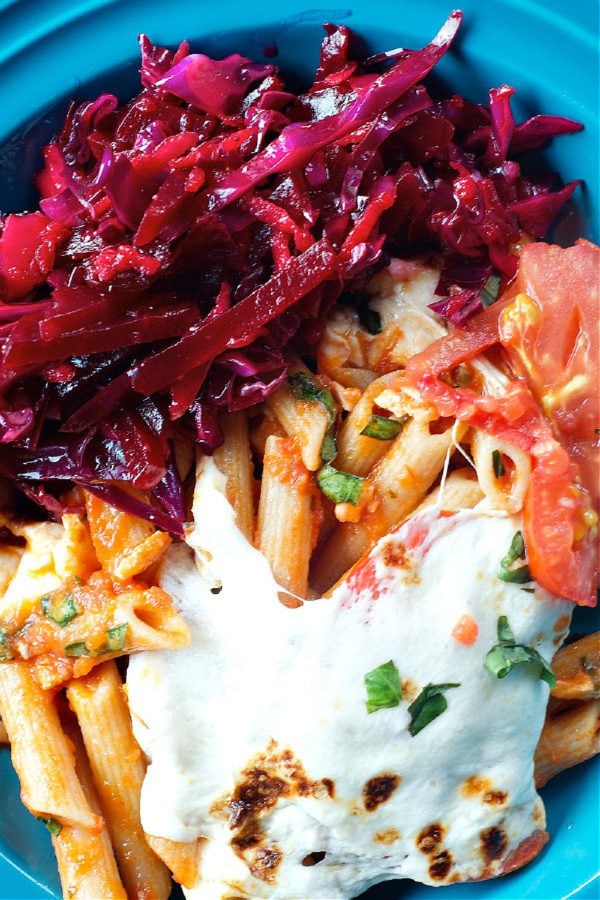 Red Cabbage Beet Slaw with Cranberries with pasta