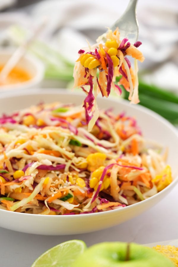 spoonful of Sweet Asian Slaw with Apple and Corn
